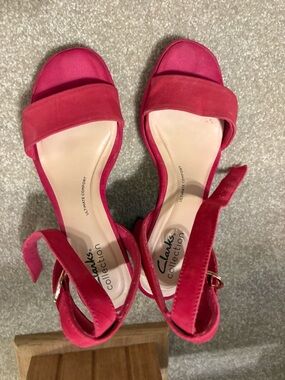 Clarks Hot Pink Suede Open-Toe Ankle Strap Heels